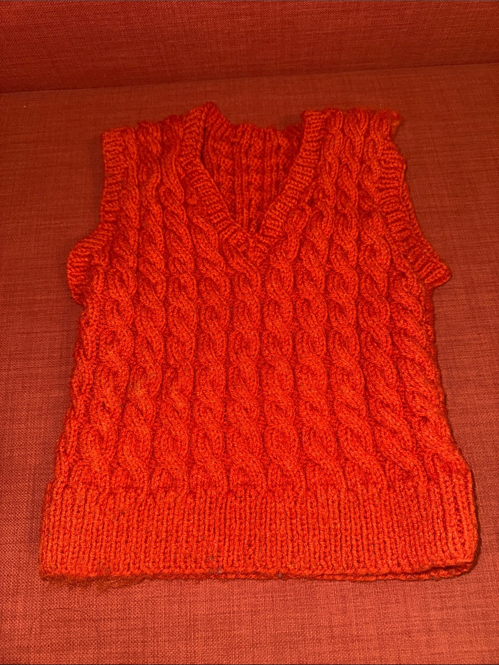 Hand Knit Sleeveless Sweater Vest - Red